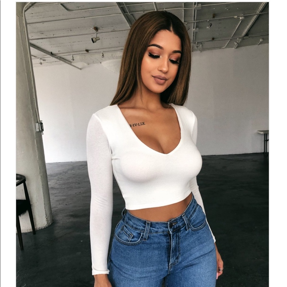 White long sleeve bodysuit w/ free stickers